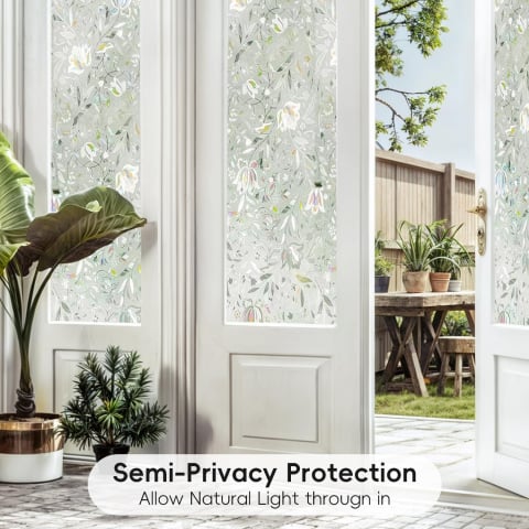 Folie Decorativa Privacy Pentru Geamuri - Home&Office, Protectie UV, Model Floral, Dimensiuni 200x60 cm, Luxer [4]