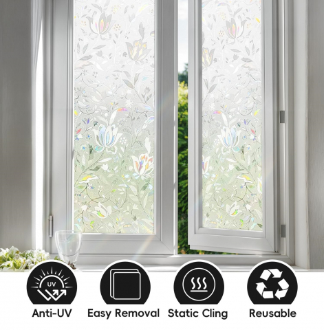 Folie Decorativa Privacy Pentru Geamuri - Home&Office, Protectie UV, Model Floral, Dimensiuni 200x60 cm, Luxer [5]