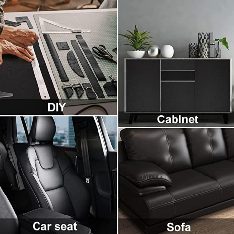Folie din piele ecologică autoadezivă Luxer, neagră, dimensiune 137x60 cm, ideală pentru recondiționare canapea, scaun sau interior auto. [5]