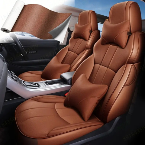 Folie din piele ecologică autoadezivă Luxer, maro deschis, dimensiune 137x60 cm, ideală pentru recondiționare canapea, scaun sau interior auto. [3]