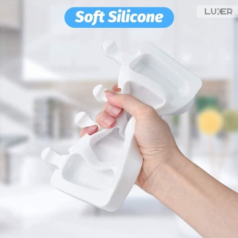 Formă de înghețată pe băț din silicon BPA free LUXER, cu 4 cavități și 50 bețe de lemn incluse, pentru deserturi sănătoase și înghețată homemade. [6]