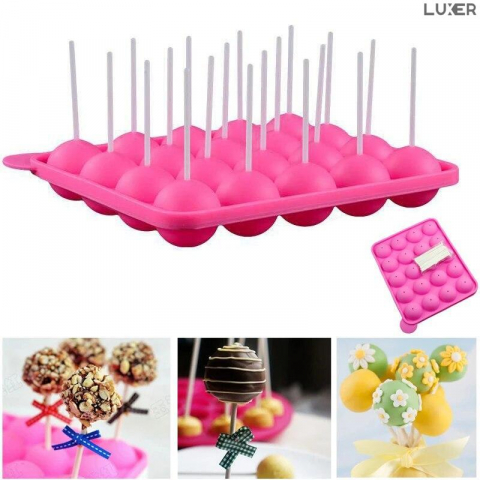 Forma din Silicon pentru Candy Bar, 20 Acadele de Ciocolata, Jeleu, Zahar, Forma Cake Pops, Multifunctionala, Rezistenta intre -40°C si +230°C, 18 x 22.5 cm, Luxer, Forma din silicon pentru acadele de ciocolata, jeleuri, zahar, matrita dulciuri pentru cuptor sau congelator, ideal pentru gatit cu copii, din silicon [5]