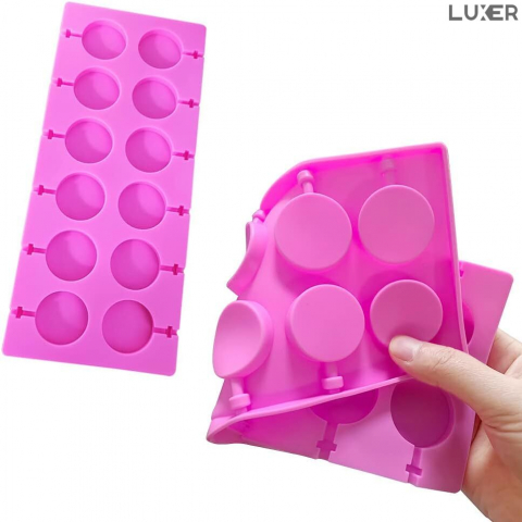 Forma din Silicon pentru 12 Acadele de Ciocolata, Jeleu, Zahar, Multifunctionala, Rezistenta intre -40°C si +230°C, 26.5 x 12 cm, Luxer, Forma din silicon pentru acadele de ciocolata, jeleuri, zahar, matrita dulciuri pentru cuptor sau congelator, ideal pentru gatit cu copii, din silicon [1]