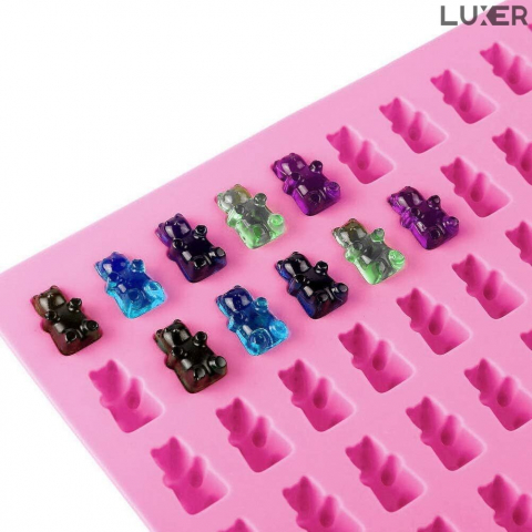 BACK TO SCHOOL - Forma din Silicon pentru 50 Jeleuri in Forma de Ursuleti din Zahar, Ciocolata, Multifunctionala, Rezistenta intre -40°C si +230°C, 18.7 x 13.7 x 1 cm, Roz, Luxer, Forma din silicon pentru jeleuri Haribo de ciocolata, jeleuri, zahar, matrita dulciuri pentru cuptor sau congelator, ideal pentru gatit cu copii, din silicon