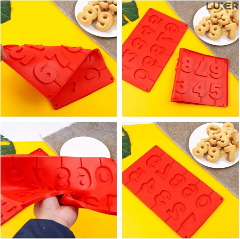 Forma din Silicon pentru 10 Acadele in forma de Cifre/Numere Aniversare, din Ciocolata, Jeleu, Zahar, Multifunctionala, Rezistenta intre -40°C si +230°C, 28 x 16.5 cm, Rosu, Luxer, Forma din silicon pentru cifre aniversare pentru tort de ciocolata, jeleuri, zahar, matrita dulciuri pentru cuptor sau congelator, ideal pentru gatit cu copii, din silicon [7]