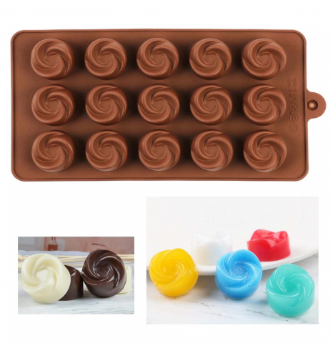 Forma Din Silicon Pentru Bomboane De Ciocolata Sau Jeleu, 15 Forme Trandafiri, 21x10.5 cm, Luxer, Forma Ciocoalata Plastic / Silicon , Matrita Ciocolata de Casa in forma de Tablete de Ciocolata [2]