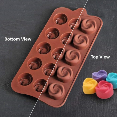 Forma Din Silicon Pentru Bomboane De Ciocolata Sau Jeleu, 15 Forme Trandafiri, 21x10.5 cm, Luxer, Forma Ciocoalata Plastic / Silicon , Matrita Ciocolata de Casa in forma de Tablete de Ciocolata [3]