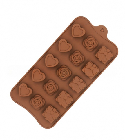 Produse si Accesorii Bucatarie - Forma Din Silicon Pentru Bomboane De Ciocolata Sau Jeleu, 5 x Forma Inimioara, 5 x Forma Trandafir, 5 x Forma Cadou, 21x10.5 cm, Luxer, Forma Ciocoalata Plastic / Silicon , Matrita Ciocolata de Casa in forma de Tablete de Ciocolata