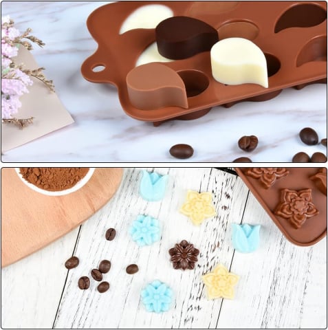 Forma Din Silicon Pentru Bomboane De Ciocolata Sau Jeleu, 5 x Forma Narcisa, 5 x Forma Lalea, 5 x Forma Musetel, 22x10.5 cm, Luxer, Forma Ciocoalata Plastic / Silicon , Matrita Ciocolata de Casa in forma de Tablete de Ciocolata [6]