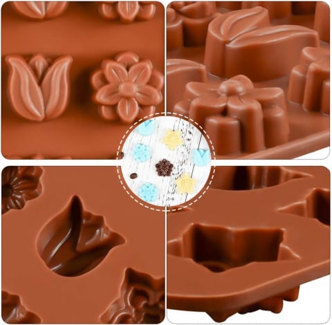 Forma Din Silicon Pentru Bomboane De Ciocolata Sau Jeleu, 5 x Forma Narcisa, 5 x Forma Lalea, 5 x Forma Musetel, 22x10.5 cm, Luxer, Forma Ciocoalata Plastic / Silicon , Matrita Ciocolata de Casa in forma de Tablete de Ciocolata [1]