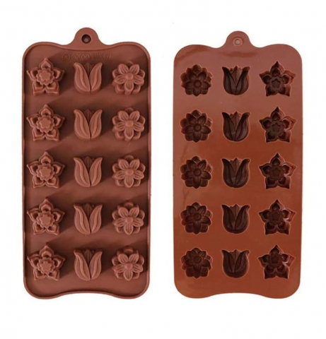 Produse si Accesorii Bucatarie - Forma Din Silicon Pentru Bomboane De Ciocolata Sau Jeleu, 5 x Forma Narcisa, 5 x Forma Lalea, 5 x Forma Musetel, 22x10.5 cm, Luxer, Forma Ciocoalata Plastic / Silicon , Matrita Ciocolata de Casa in forma de Tablete de Ciocolata