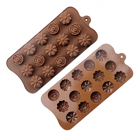 Produse si Accesorii Bucatarie - Forma Din Silicon Pentru Bomboane De Ciocolata Sau Jeleu, 15 Forme De Margarete Si Trandafiri, 21x10.5 cm, Luxer,, Forma Ciocoalata Plastic / Silicon , Matrita Ciocolata de Casa in forma de Tablete de Ciocolata