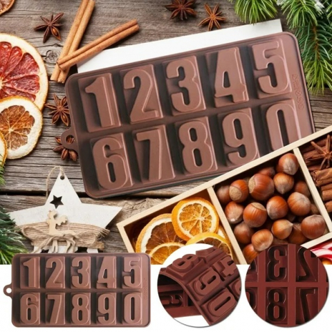 Forma Din Silicon Pentru Cifre Din Ciocolata sau Jeleu, Cifre De La 0 la 9, 20.7x11 cm, Luxer, Luxer, Forma Ciocoalata Plastic / Silicon , Matrita Ciocolata de Casa in forma de Tablete de Ciocolata [2]