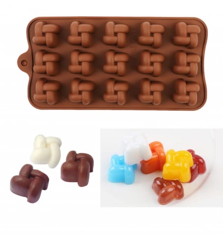 Forma Din Silicon Pentru Bomboane De Ciocolata Sau Jeleuri, 15 Forme Nod Impletit, 20.5x11 cm, Luxer, Forma Ciocoalata Plastic / Silicon , Matrita Ciocolata de Casa in forma de Tablete de Ciocolata [2]