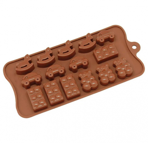 Produse si Accesorii Bucatarie - Forma Forma Din Silicon Pentru Bomboane De Ciocolata Sau Jeleuri, 4 x Forma Calut de Lemn, 4 x Forma Masinuta, 4 x Forma Lego, 3 x Forma Ursulet, 21.5x10.8 cm, Luxer, Forma Ciocoalata Plastic / Silicon , Matrita Ciocolata de Casa in forma de Tablete de Ciocolata