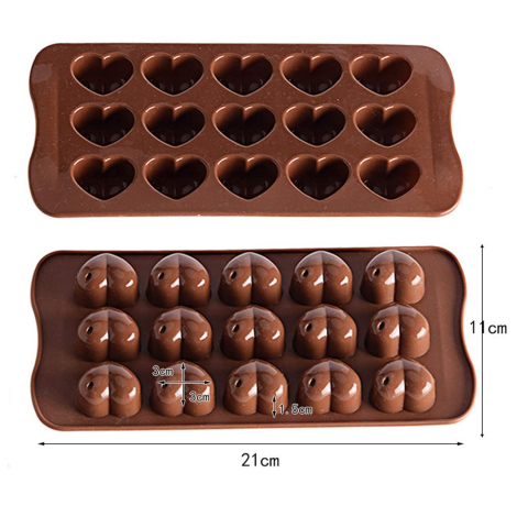 Forma Din Silicon Pentru Bomboane de Ciocolata sau Jeleuri, 15 x Forma Inimioara, 21x11 cm, Luxer, Forma Ciocoalata Plastic / Silicon , Matrita Ciocolata de Casa in forma de Tablete de Ciocolata [10]
