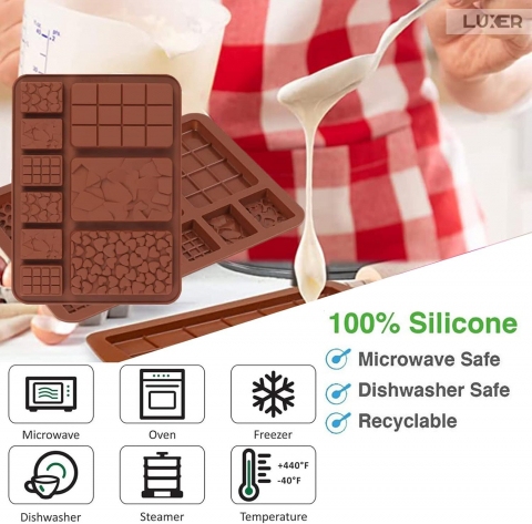 Forma Din Silicon Pentru Ciocolata De Casa, 3 Mini-Tablete 8.8x5.5 cm si 6 Mini-Tablete 3.6x2.6 cm, Dimensiune Forma 20.4x15 cm, Luxer [7]