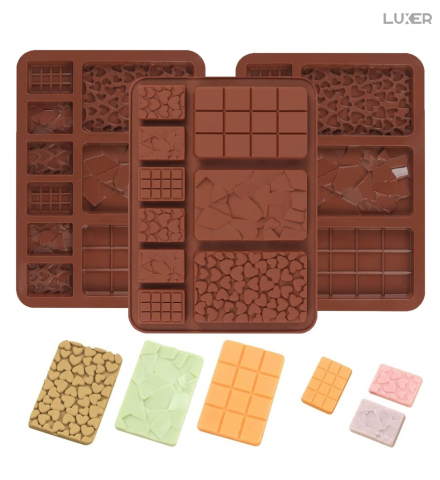 Forma Din Silicon Pentru Ciocolata De Casa, 3 Mini-Tablete 8.8x5.5 cm si 6 Mini-Tablete 3.6x2.6 cm, Dimensiune Forma 20.4x15 cm, Luxer [1]
