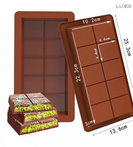 Forma Din Silicon Pentru Ciocolata Dubai De Casa cu Adancime 2 cm, Tableta Cu 5x2 Patratele, 25.3x13.6 cm, Luxer [8]
