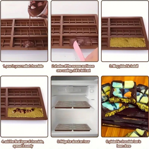 Forma Din Silicon Pentru Ciocolata Dubai De Casa, Tableta cu 6x4 Patratele, Forma Ciocoalata Plastic / Silicon , Matrita Ciocolata de Casa in forma de Tablete de Ciocolata [7]