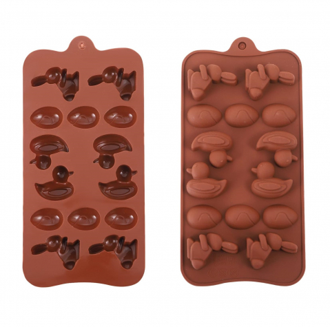 Produse si Accesorii Bucatarie - Forma Din Silicon Pentru Bomboane De Ciocolata Sau Jeleu, 4 Iepurasi, 4 Rate si 6 Oua, 20.5x10.3 cm, Luxer, Forma Ciocoalata Plastic / Silicon , Matrita Ciocolata de Casa in forma de Tablete de Ciocolata