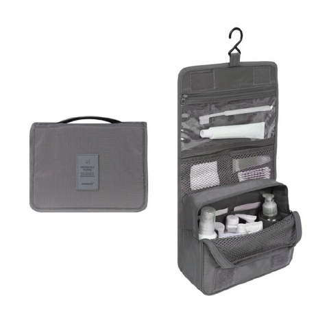 Geanta De Cosmetice Pentru Calatorii Tip Organizator Suspendabil Luxer, Impermeabila, Dimensiuni 24x19x9 cm, Culoare Navy Blue/Red Wine/ Gray