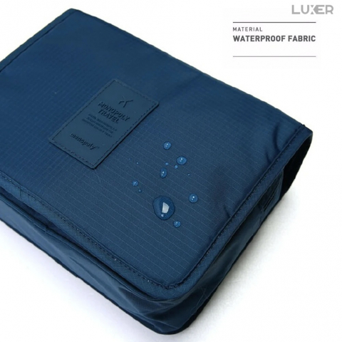 Geanta De Cosmetice Pentru Calatorii Tip Organizator Suspendabil Luxer, Impermeabila, Dimensiuni 24x19x9 cm, Culoare Navy Blue/Red Wine/ Gray [3]