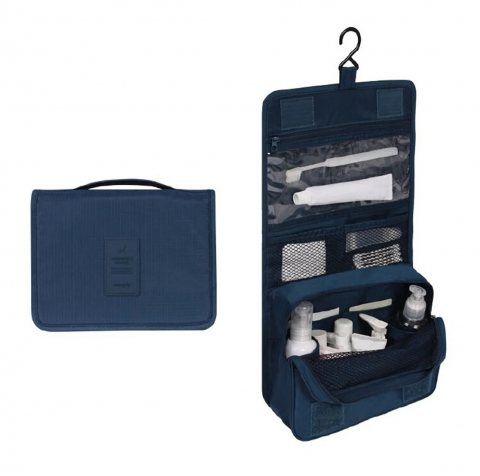 Produse si accesorii Baie - Geanta De Cosmetice Pentru Calatorii Tip Organizator Suspendabil Luxer, Impermeabila, Dimensiuni 24x19x9 cm, Culoare Navy Blue/Red Wine/ Gray