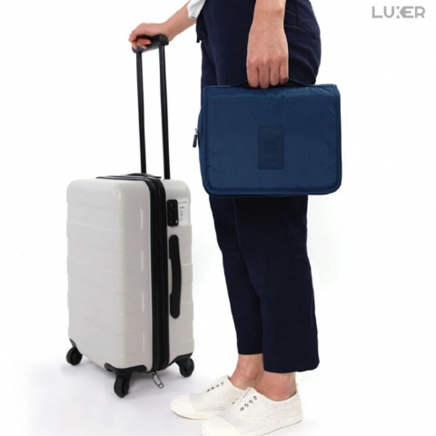 Geanta De Cosmetice Pentru Calatorii Tip Organizator Suspendabil Luxer, Impermeabila, Dimensiuni 24x19x9 cm, Culoare Navy Blue/Red Wine/ Gray [6]