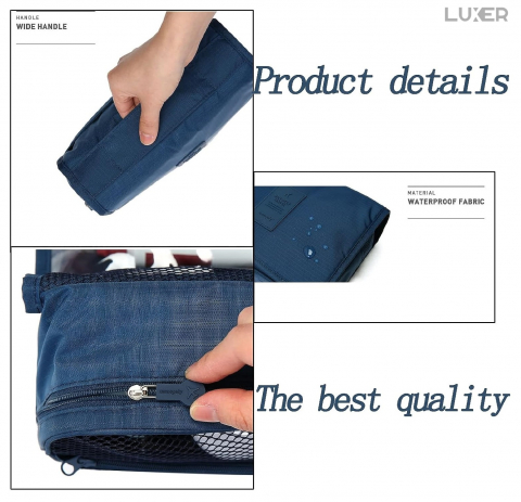 Geanta De Cosmetice Pentru Calatorii Tip Organizator Suspendabil Luxer, Impermeabila, Dimensiuni 24x19x9 cm, Culoare Navy Blue/Red Wine/ Gray [5]