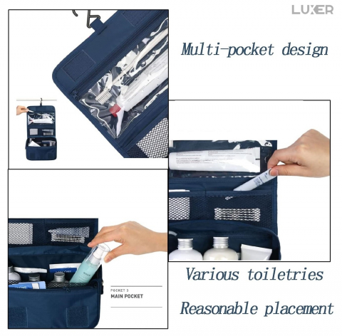 Geanta De Cosmetice Pentru Calatorii Tip Organizator Suspendabil Luxer, Impermeabila, Dimensiuni 24x19x9 cm, Culoare Navy Blue/Red Wine/ Gray [7]