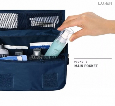 Geanta De Cosmetice Pentru Calatorii Tip Organizator Suspendabil Luxer, Impermeabila, Dimensiuni 24x19x9 cm, Culoare Navy Blue/Red Wine/ Gray [9]