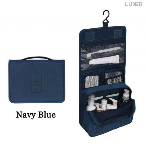 Geanta De Cosmetice Pentru Calatorii Tip Organizator Suspendabil Luxer, Impermeabila, Dimensiuni 24x19x9 cm, Culoare Navy Blue/Red Wine/ Gray [10]