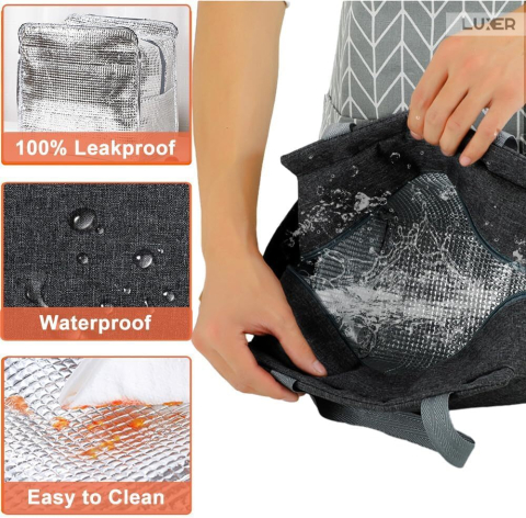 Geantă termoizolantă neagră Luxer, rezistentă la apă, pentru păstrarea alimentelor și băuturilor calde 3–4 ore și reci până la 5 ore. [3]
