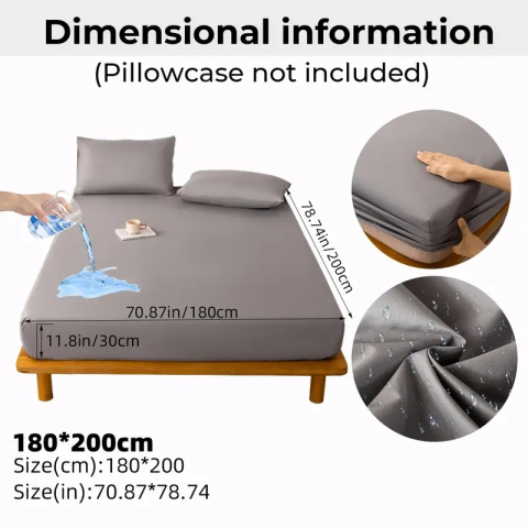 Husă de pat impermeabilă Luxer gri, pentru protecția saltelei 180x200 cm, lavabilă, respirabilă și cu elastic pentru fixare sigură. [9]