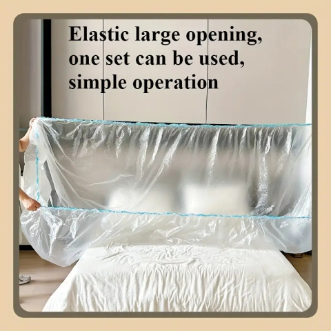 Husă de protecție transparentă Luxer pentru pat de 180x200 cm, antipraf și rezistentă, ideală pentru renovări, zugrăveli și depozitare mobilier. [2]