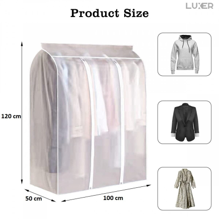 Husa Impermeabila Pentru Protectie Haine In Dulap/Dressing, Cu 2 Fermoare, Lungime 100 cm, Latime 50 cm, Inaltime 120 cm, Alb Transparent, LuxerHusa Impermeabila Pentru Protectie Haine huse haine groase blana pentru depozitare, haina piele, husa haine ieftina dedeman emag jysk leroy merlin transparenta cu fermoar auchan carrefour luxer [11]