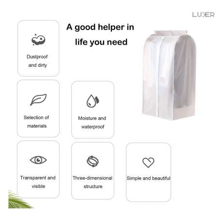 Husa Impermeabila Pentru Protectie Haine In Dulap/Dressing, Cu Fermoar, Lungime 80 cm, Latime 50 cm, Inaltime 90 cm, Alb Transparent, Luxer, huse haine groase blana pentru depozitare, haina piele, husa haine ieftina dedeman emag jysk leroy merlin transparenta cu fermoar auchan carrefour luxer [10]