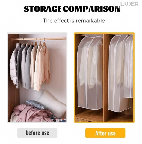 Husa Impermeabila Pentru Protectie Haine In Dulap/Dressing, Cu Fermoar, Lungime 60 cm, Latime 50 cm, Inaltime 150 cm, Alb Transparent, Luxer, huse haine groase blana pentru depozitare, haina piele, husa haine ieftina dedeman emag jysk leroy merlin transparenta cu fermoar auchan carrefour luxer [6]