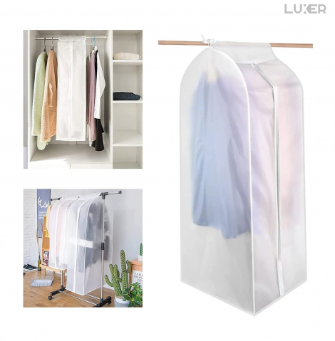 Husa Impermeabila Pentru Protectie Haine In Dulap/Dressing, Cu Fermoar, Lungime 60 cm, Latime 50 cm, Inaltime 150 cm, Alb Transparent, Luxer, huse haine groase blana pentru depozitare, haina piele, husa haine ieftina dedeman emag jysk leroy merlin transparenta cu fermoar auchan carrefour luxer [1]