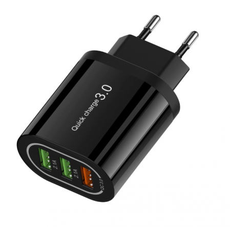 Incarcator 3x USB Ultra Fast Charge Qualcomm 3.0 cu Multiple Protectii Alb/Negru Luxer, incarcator universal priza convertor priza de calatorie usb usb c altex samsung iphone 13 apple watch dedeman 20w white/black fast charge ieftin protectie supraincalzire flanco emag luxer