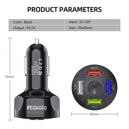 Incarcator Auto Qualcomm Quick Charge 3.0 cu 4 porturi USB, Iluminare LED, Incarcare rapida, Luxer, incarcator auto incarcare iphone samsung huawei universal altex usb, fast charge pentru telefon laptop ieftin priza 12V hama huawei dedeman luxer [8]