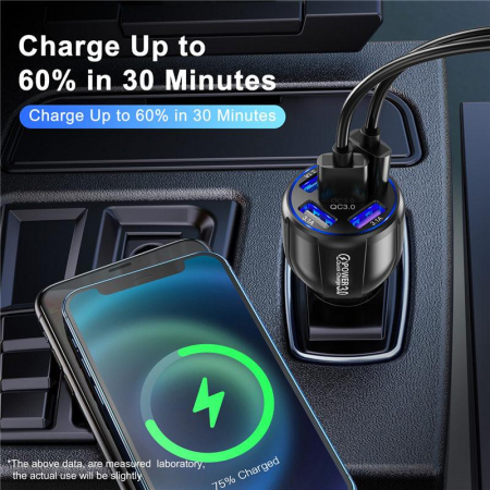 Incarcator Auto Qualcomm Quick Charge 3.0 cu 5 porturi USB, Iluminare LED, Incarcare rapida, Luxer, incarcator auto incarcare iphone samsung huawei universal altex usb, fast charge pentru telefon laptop ieftin priza 12V hama huawei dedeman luxer [3]