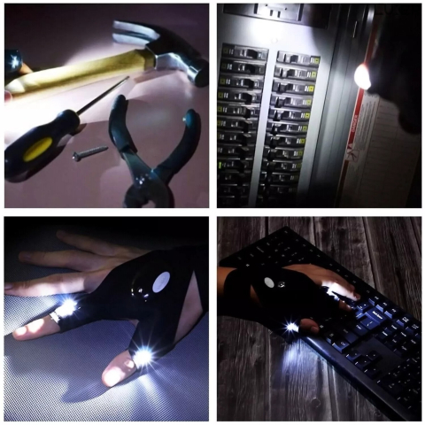 Mănuși cu lanternă LED integrată Luxer, pentru iluminare hands-free la pescuit nocturn, camping, reparații auto și bricolaj, materiale elastice și reglaj Velcro, culoare neagră. [2]