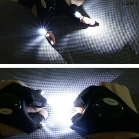Mănuși cu lanternă LED integrată Luxer, pentru iluminare hands-free la pescuit nocturn, camping, reparații auto și bricolaj, materiale elastice și reglaj Velcro, culoare neagră. [8]
