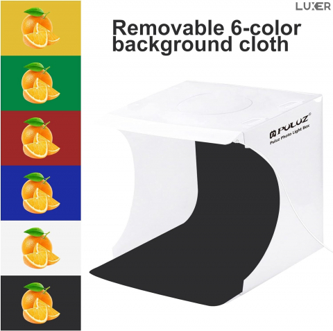 Mini Studio Foto Portabil Universal Unghii/Bijuterii/Produse Mici, Light Box, Kit Mini Box, Forma de Cub, Fundal Alb Galben Verde Rosu Albastru, Iluminare cu 2 Benzi Led, pentru Poze Profesionale [4]