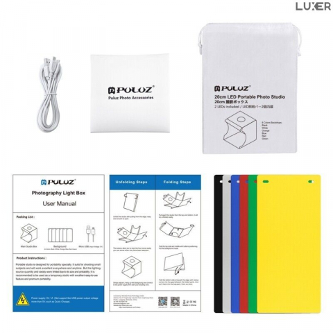 Mini Studio Foto Portabil Universal Unghii/Bijuterii/Produse Mici, Light Box, Kit Mini Box, Forma de Cub, Fundal Alb Galben Verde Rosu Albastru, Iluminare cu 2 Benzi Led, pentru Poze Profesionale [8]