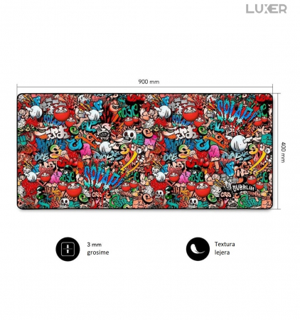 Mousepad Gaming Luxer Sky 90x40 cm, Baza Cauciucata si Cusaturi laterale, Waterproof, Antiderapant, mouse pad sky lovers cer luna nori futurist logitech razer rgb toucpad bes for xxl wireless mare altex flanco emag large v2 asus artisan razer ieftin luxer [12]