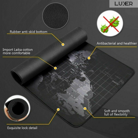 Mousepad Profesional Pentru Gaming Luxer, Model Harta Lumii, Dimensiuni 80x30 / 90x40 / 100x50 cm, Negru,  mouse pad sky lovers cer luna nori futurist logitech razer rgb toucpad bes for xxl wireless mare altex flanco emag large v2 asus artisan razer ieftin luxer [3]