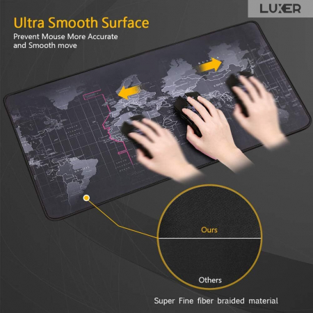 Mousepad Profesional Pentru Gaming Luxer, Model Harta Lumii, Dimensiuni 80x30 / 90x40 / 100x50 cm, Negru,  mouse pad sky lovers cer luna nori futurist logitech razer rgb toucpad bes for xxl wireless mare altex flanco emag large v2 asus artisan razer ieftin luxer [4]